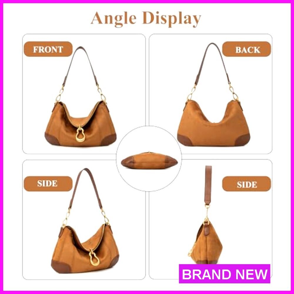 Small PU Leather Hobo Shoulder Bag with Gold Hardware and Zipper Pocket - Picture 7 of 7